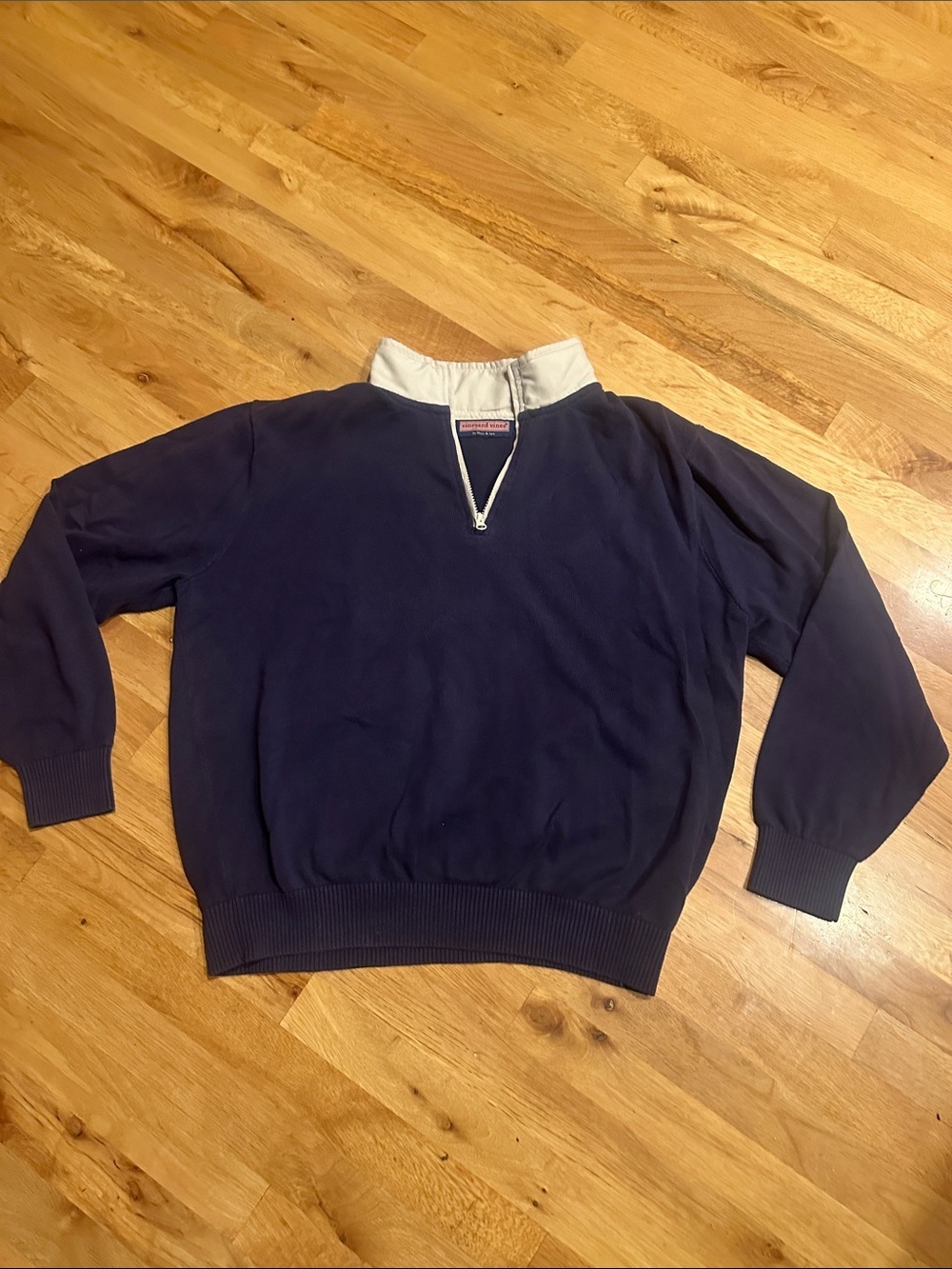 Vineyard Vines Navy Half-Zip Sweater with White Contrast Collar Size Large